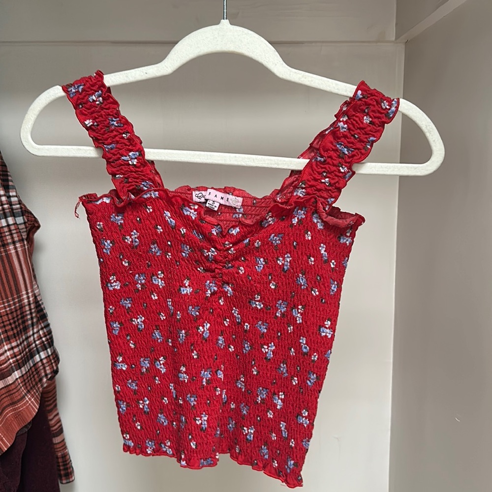 Floral Red Tank ruffled tank top